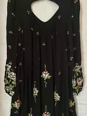 Free People Black Maxi Dress with Multicolor Floral Embroidery